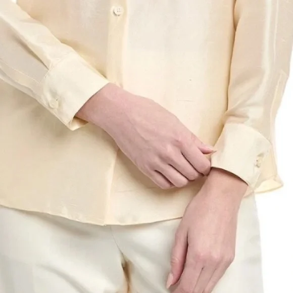 Lafayette 148 New York Cream Button Down Shirt - Picture 3 of 13